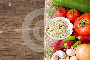 Raw Organic hemp seeds and vegetables