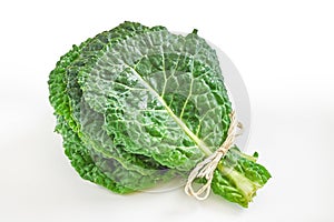 Raw organic savoy cabbage leaves