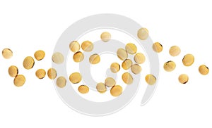 Raw organic soybeans isolated on white background, top view. Healthy food