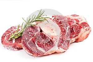 Raw osso buco on a white background photo