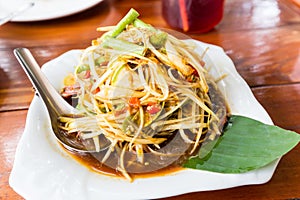 Raw papaya salad well known in thai is SOM-TAM