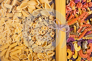 Raw pasta background, close-up