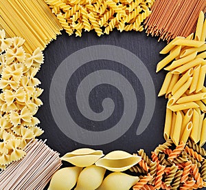 Raw Pasta background. raw food