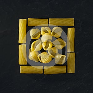 Raw pasta close-up in the form of a square