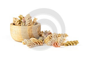 Raw pasta fusilli isolated on white