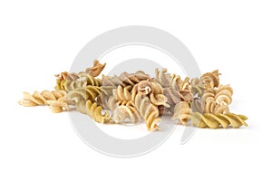 Raw pasta fusilli isolated on white