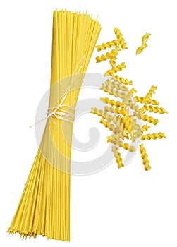 Raw pasta isolated on white