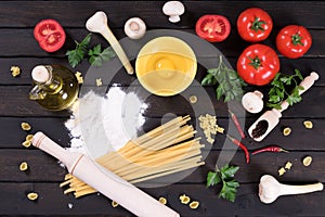 Raw pasta, kitchen table