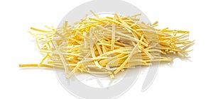 raw pasta noodles on white isolated background