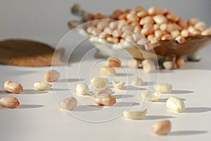 Raw peanut kernel on a white background