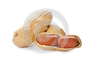 Raw peanuts on white backgroun