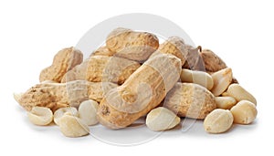 Raw peanuts on white background