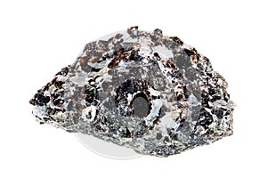 Raw Phlogopite mineral on rock cutout on white