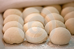 Raw pieces of bread dough before fermentation and baking