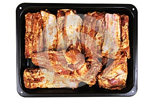 Raw pig rib prepared for grill isolated