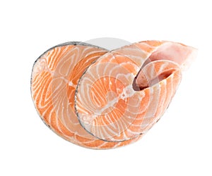 Raw Pink Salmon Steak, Red Fish, Chum or Trout Fillet Cut Out