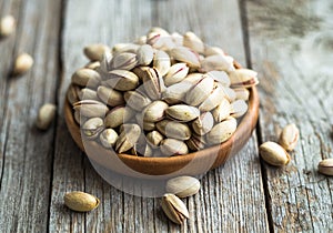 Raw Pistachio Kernels as detailed close-up shot selective focus