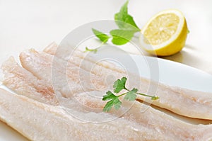 Raw pollack fillets photo
