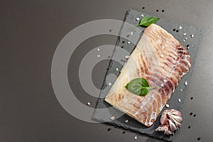 Raw pollock Pollachius virens fillet. Fresh fish for healthy food lifestyle