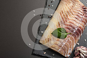 Raw pollock Pollachius virens fillet. Fresh fish for healthy food lifestyle