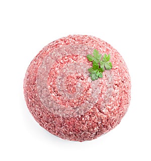 Raw pork and beef mince isolated on white background