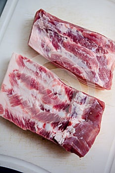 Raw pork belly closeup