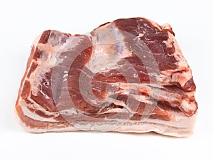 Raw pork belly isolated on white copyspace closeup