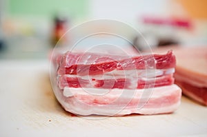 Raw pork belly loseup