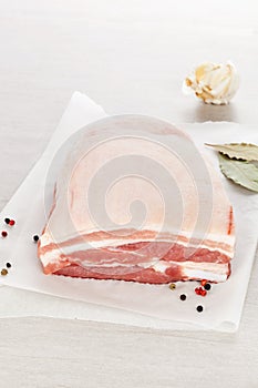 Raw pork belly portion. photo