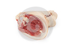 Raw pork leg ham on white background