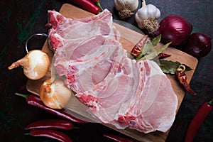 Raw pork loin chops