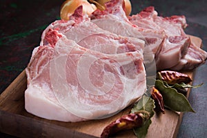 Raw pork loin chops