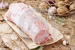 Raw pork meat - carbonade. Fresh organic meat and ingredients