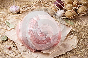 Raw pork meat - ham, or shoulder. Fresh meat