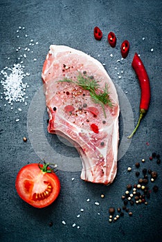 Raw pork meat and ingredients