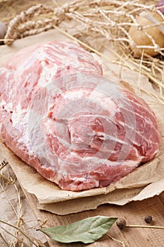 Raw pork meat - neck, or picnic ham. Fresh meat