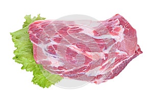 Raw pork meat and salad isolated on white