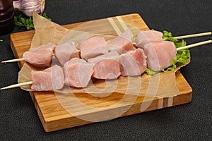 Raw pork meat skewer for grill