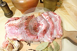 Raw pork meat with spices