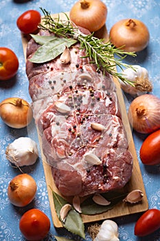 Raw pork prepared for roasting