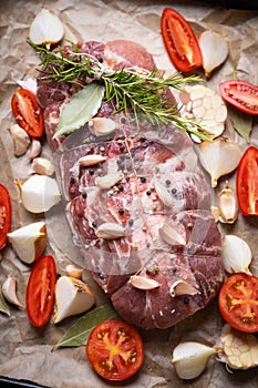 Raw pork prepared for roasting