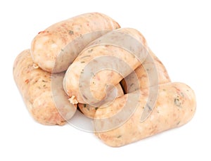 Raw pork sausages isolated on white background with clipping path