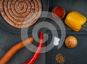 Raw pork saussage with ingredients