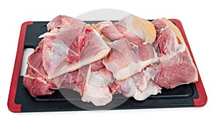 Raw pork sliced on plate