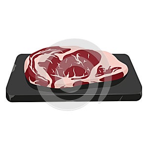 Raw pork steak on stone tray. Fresh red uncooked meat