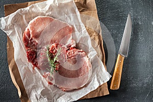 Raw pork steaks