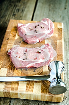 Raw pork steaks