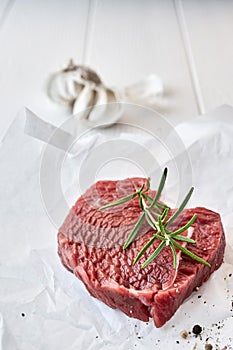 Raw portion of tender lean beef fillet steak