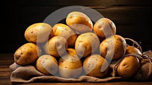 Raw potato food, Fresh potatoes on wooden background