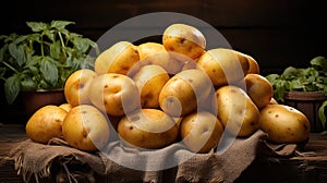 Raw potato food, Fresh potatoes on wooden background